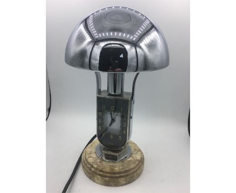 ART DECO 1925 -1930s MOFEM HUNGARIAN CHROME TABLE LAMP and ALARM CLOCK with marble base that looks like has been restored and