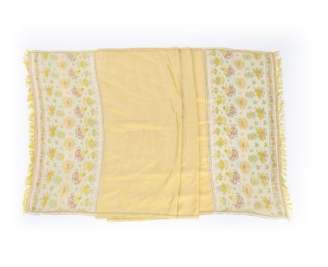 Two woven silk stoles, probably Spitalfields, early 19th century, one of pale golden beige with deep borders of poppies cornf