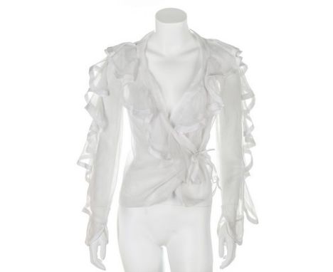 An Ossie Clark white organdy blouse, 1968, labelled, with flounced collar and sleeves; together with a group of funky designe