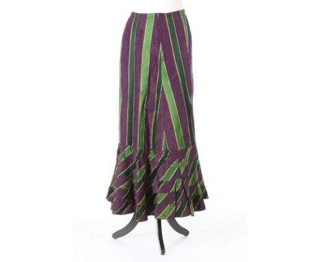 A Suffragette petticoat, circa 1910, of striped silk moiré with side button fastening CONDITION REPORT: Fabric is good condit