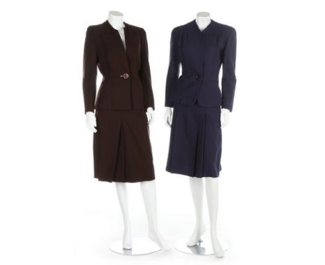 Four women's suits, dress and a jacket, 1940s-50s, including a brown wool example, the jacket with single button front and st