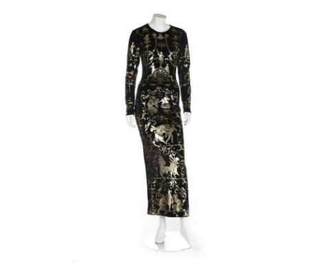 A Vivienne Westwood black and gold boulle-print velvet evening gown, 'Portrait' collection, Autumn/Winter 1990-91, red on whi