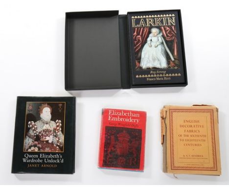 Books relating to 16th century fashion, portraits, construction and embroidery, comprising a first edition of 'English Decora