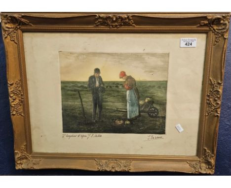 J Fazano, (after Millet),"The Gleaners" a hand coloured etching , signed. 21x27.5cm approx. (B.P. 21% + VAT)