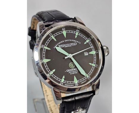 Riedenschild Genero II automatic steel gentleman's wristwatch, having black face with baton numerals and centre sweep seconds