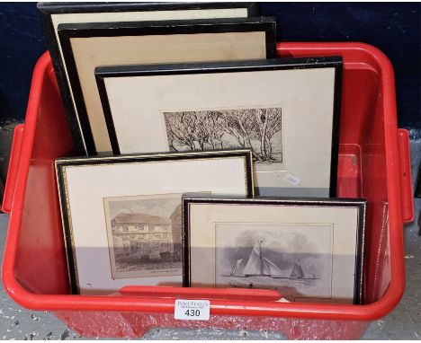 Collection of assorted etchings and engravings, various to include: Chester Cathedral, a Winter river scene, short edition et