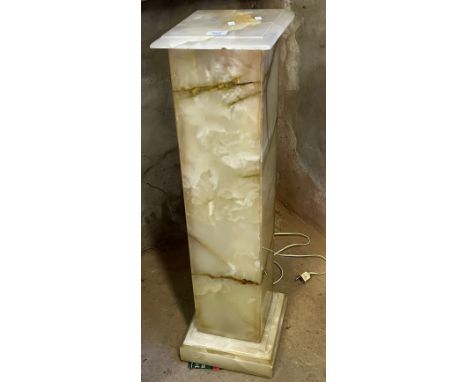 Onyx square section torchere stand with light insert. 92cm high approx. (B.P. 21% + VAT).&nbsp;Large piece broken off on box 