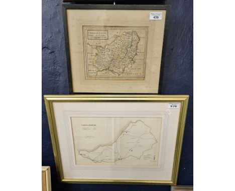 Robert Morden, an original sparsely coloured map of Carmarthen. 17x21cm approx. Together with Robert K Dawson, an original ma