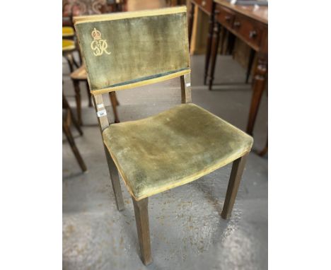 George VI limed oak Coronation Chair, impressed to the underside G R VI Coronation. (B.P. 21% + VAT) Structurally unstable, j