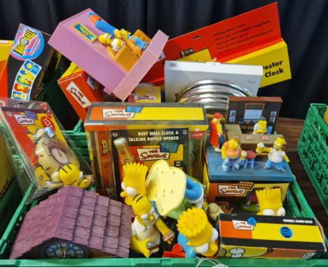 Two boxes of assorted The Simpsons items to include: Topper alarm clock, Bart and Homer Simpsons alarm clocks, twin bell alar
