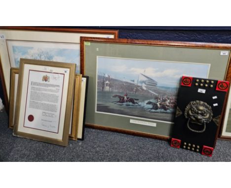 Group of assorted furnishing pictures, prints, watercolours etc. to include : horse racing and military subjects, various. Fr
