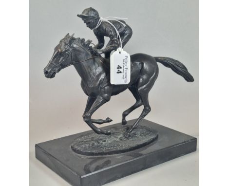 David Cornell, 'Champion Finish', a bronze horse and jockey of Lester Piggott riding Nijinsky. (B.P. 21% + VAT).&nbsp;Length 