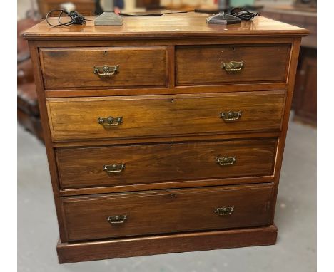 Edwardian mahogany straight front chest of two short and three long drawers, with brass loop handles on a platform base. 113x