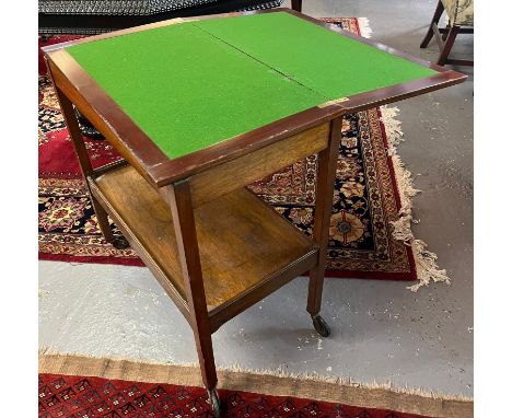 Early 20th century mahogany fold over and swivel card table/trolley. (B.P. 21% + VAT)