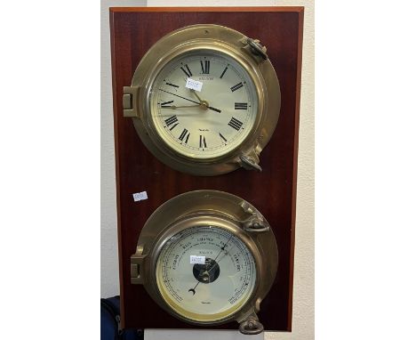 Saloon Nauticalia, mahogany wall mounted clock and barometer set.  (B.P. 21% + VAT)