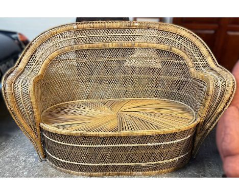 Middle Eastern style double caned conservatory sofa with arched back and bow fronted seat. 145cm wide approx.  (B.P. 21% + VA