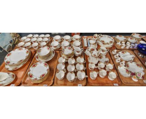 Nine trays of Royal Albert bone china 'Old country Roses' design tea and dinner ware items to include: cups, saucers, various