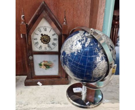 American steeple mantle clock together with a modern gimbal mounted desk globe. (2) (B.P. 21% + VAT)