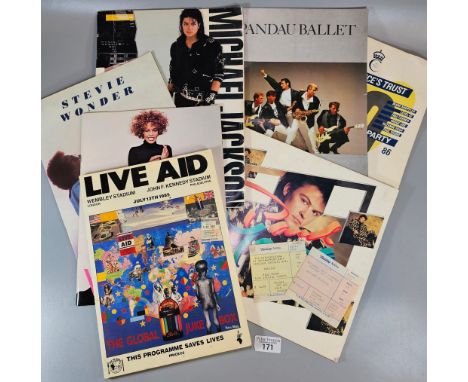Collection of 1980s music programmes to especially include: Live Aid Wembley Stadium, July 13th 1985 with original ticket, Pa