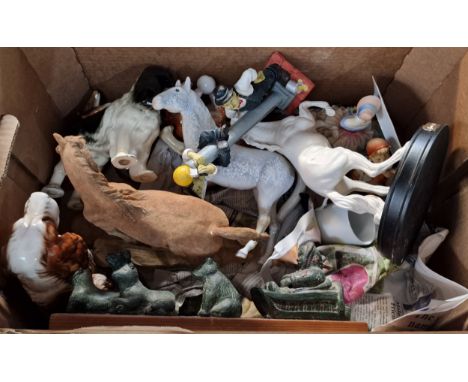Box of china to include: various animals, Hummel figurine, other figurines etc.  (B.P. 21% + VAT)