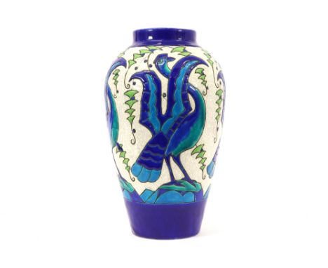 Keramis marked Art Deco vase in ceramic with a polychrome decor || Art Deco-vaas in faïence, gemerkt Keramis, met een polychr