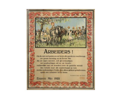 old poster (lithograph) with a work of Alfred Bastien and with a text concerning the first of May 1922 || BASTIEN ALFRED, THÉ