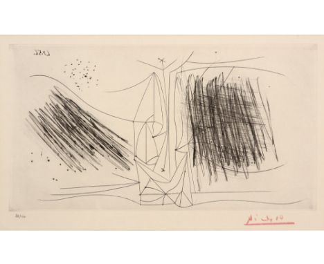 Pablo Picasso signed "pointe sèche" engraving - dated 6/9/56 in the plate || PICASSO PABLO, DIEGO, JOSÉ (1881 - 1973) pointe 