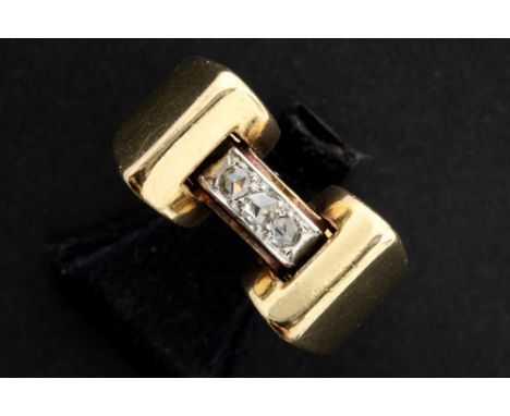 forties'/fifties' vintage ring in pink gold (18 carat) with small diamonds || Ring van de jaren '40/'50 in roosgoud (18 karaa