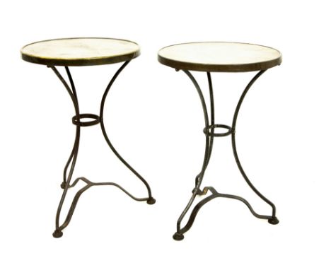 pair of presumably French bistro tables with marble top on iron base || Paar allicht Franse vintage bistrotafels met marmeren