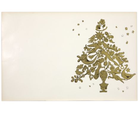 Andy Warhol offset lithograph Christmas card in gold and black, on wove paper, folded (as issued) with the number of the arch