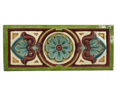19th Cent. Emile Müller marked tile in enamelled terracotta || MÜLLER EMILE (1854 - 1945) antieke architecturale tegel in geë