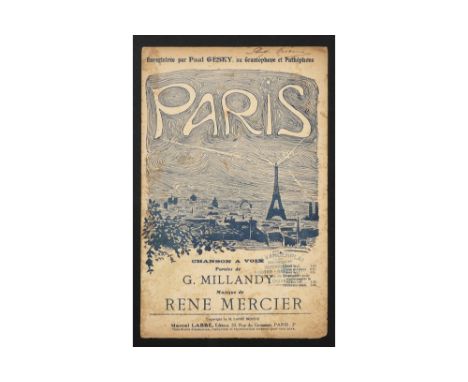 old music score with a GMR monogrammed and 1919 dated lithograph with a view of Paris || GMR oude partituur voor het lied van