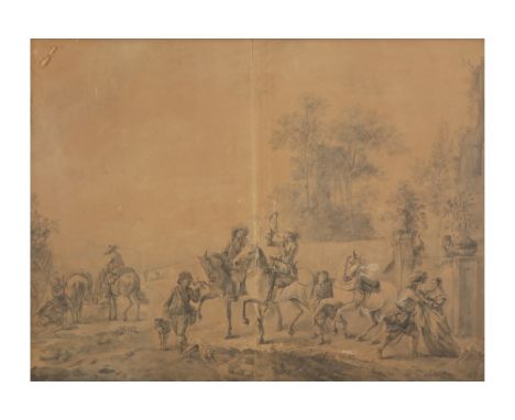 17th Cent. ink drawing - with monogram attributed to Philips Wouwerman || WOUWERMAN PHILIPS (1619 - 1668) gewassen inkttekeni