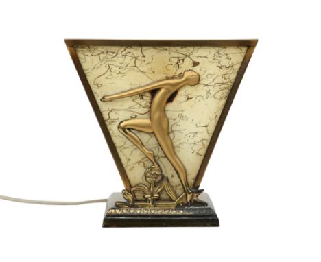quite special triangular Art Deco lamp in silverplated and gilded metal &amp; with parchment (?) || Mooie Art Deco-lamp met d