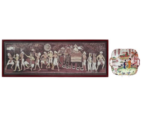 various lot with a Japanese porcelain dish and a vintage batik painting || Lot van een Japanse koekjesschaal in porselein en 