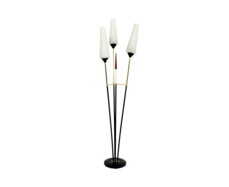 fifites' René Mathieu floor lamp || RENÉ MATHIEU (1905 - 1969) staande fifties' lamp - zgn lampadaire roseaux - met drie staa