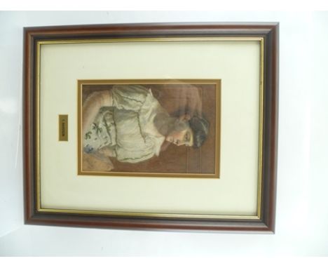 T. DAVIDSON "Portrait of a Girl" in a white dress, Watercolour painting, 22cm x 14cm, mounted and glazed in stained wood fram