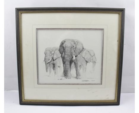 AFTER DAVID SHEPHERD "Elephants", a limited edition black and white Print no. 356/495 with embossed stamp "Solomon & Whitehea