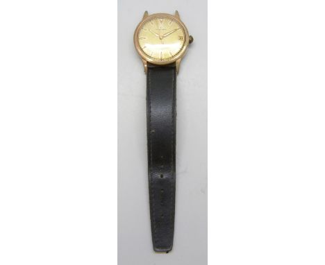 A 1950s Eterna-Matic gold plated wristwatch with date aperture, inscription to case back, 34mm including crown