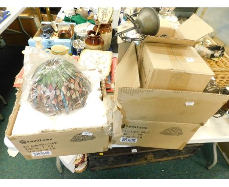 Two Tiffany style lamp shades, with fittings, boxed for Lumilamp. 