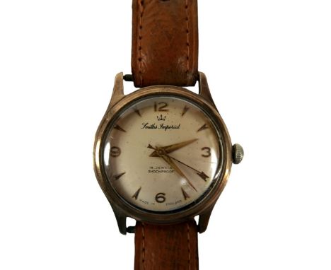 A 9ct yellow gold smiths Imperial gents wristwatch, 33mm case, 17 jewel manual wind movement, total weight43.9gs.