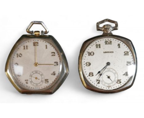 A longines presentation pocket watch and a cushion shaped pocket watch, Longines 43mm case, top wind 15 jewel movement no 468