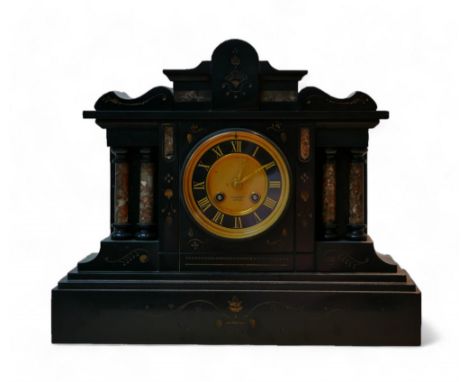 A 19th century slate mantel clock by William Gadsby of Lincoln, with Roman numeral gilt dial, twin train movement, with pendu