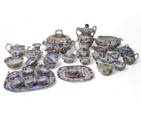 A large collection of Amhurst 'Japan' pattern wares, together with some Mintons and other potteries, including tureens, jugs,