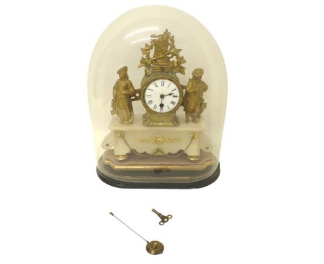A Continental domed mantel clock, with gilt mount on marble base.