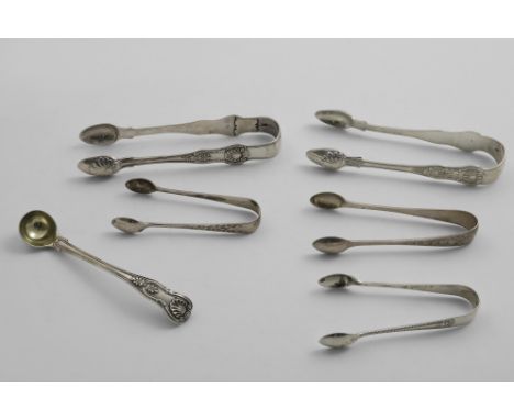 AN EARLY VICTORIAN KING'S PATTERN CONDIMENT OR CREAM LADLE gilt bowl, by Mary Chawner, London 1838 and five various pairs of 