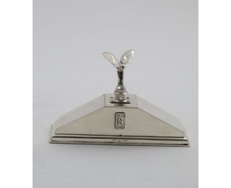 ROLLS ROYCE: An Art Deco inkwell in the form of the miniature top section of a vintage Rolls Royce car radiator with enamelle