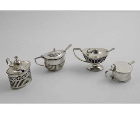 AN EDWARDIAN PIERCED MUSTARD POT with a high domed cover by T. Bradbury, London 1905, another Edwardian mustard pot by Hasele