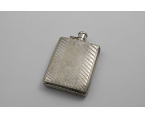 A MID 20TH CENTURY RECTANGULAR SPIRIT FLASK with engine-turned decoration, curved to fit the pocket, by C.S. Green &amp; Co.,