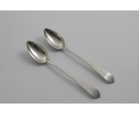 A PAIR OF GEORGE III SCOTTISH PROVINCIAL DESSERT SPOONS with Celtic points, initialled "J", by William Clarke of Greenock (WC